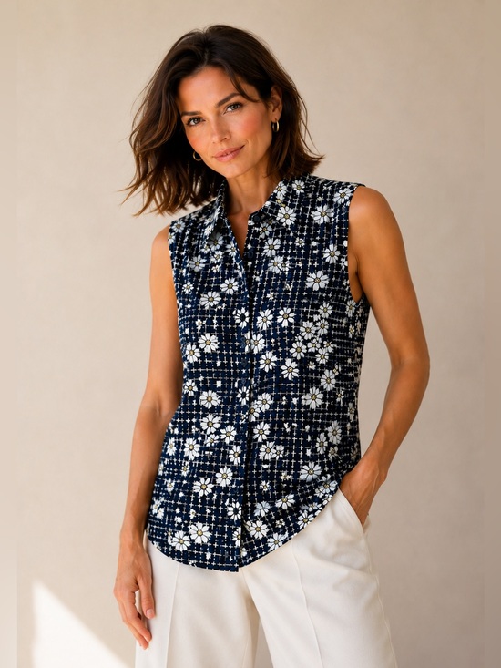 Neiman Marcus Tops - Neiman Marcus Floral Grid Hi Low Sleeveless Blouse Top Medium. NWOT